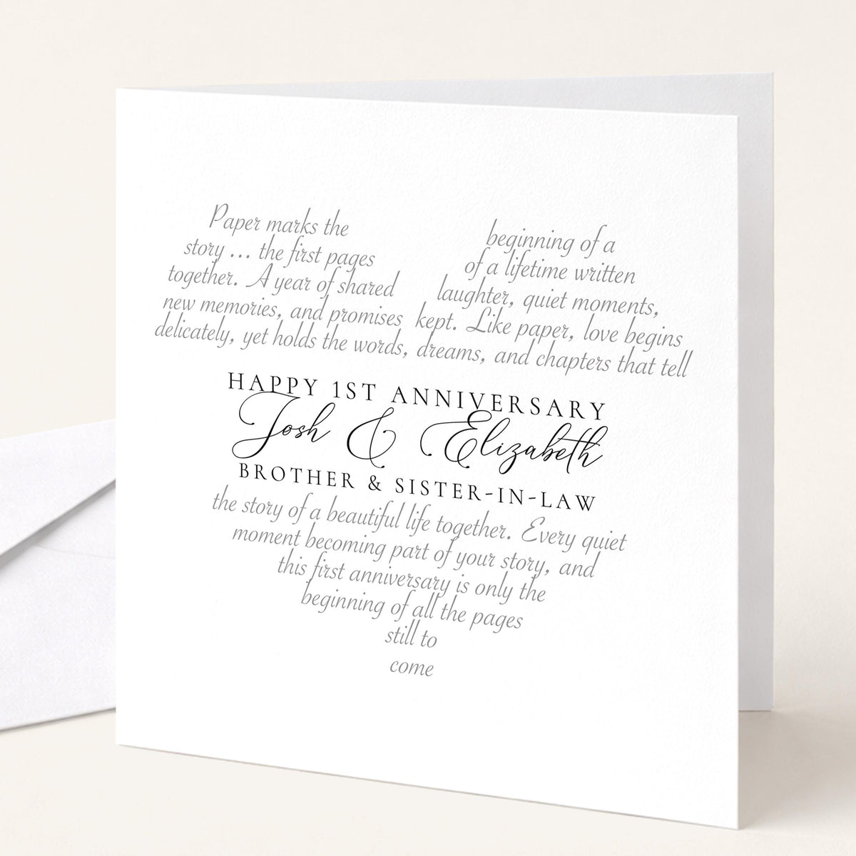 Personalised 1st Anniversary Card, Brother & Sister-in-Law, Paper Anniversary Custom Names Card