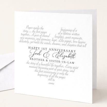 Personalised 1st Anniversary Card, Brother & Sister-in-Law, Paper Anniversary Custom Names Card