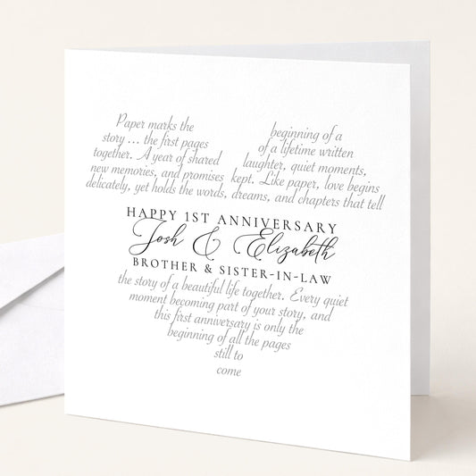 Personalised 1st Anniversary Card, Brother & Sister-in-Law, Paper Anniversary Custom Names Card