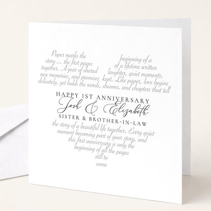 Personalised 1st Anniversary Card, Sister & Brother-in-Law, Paper Anniversary Custom Names Card