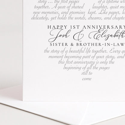 Personalised 1st Anniversary Card, Sister & Brother-in-Law, Paper Anniversary Custom Names Card