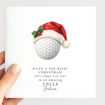Personalised Uncle Christmas Card, Golf Santa Hat, Tee-Rific Christmas, Custom Name Card WhimsiLilley