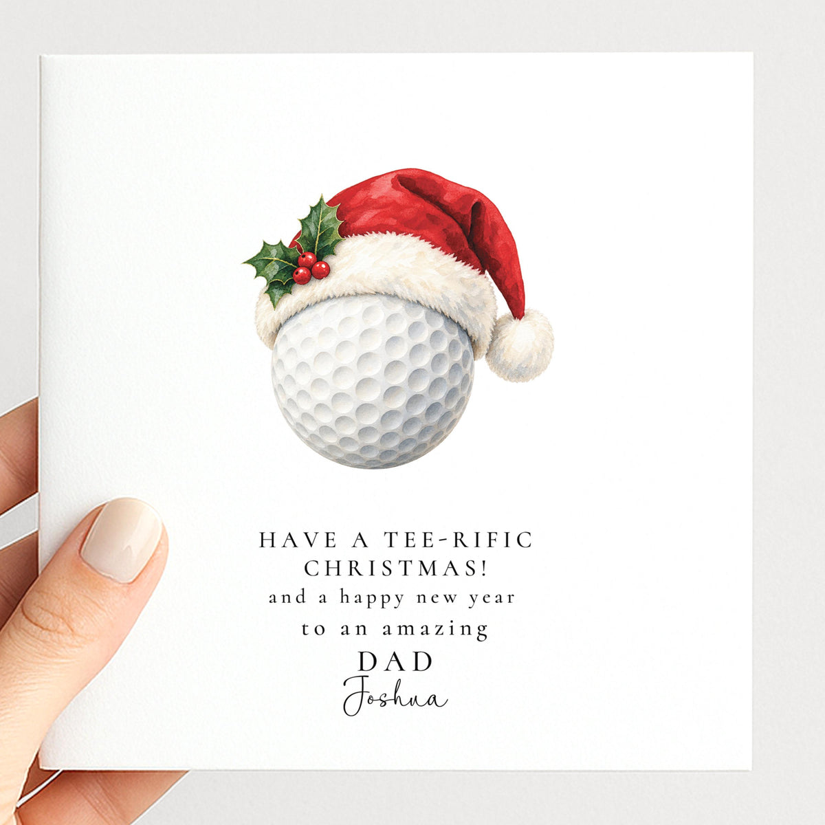 Personalised Dad Christmas Card, Golf Santa Hat, Tee-Rific Christmas, Custom Name Card WhimsiLilley