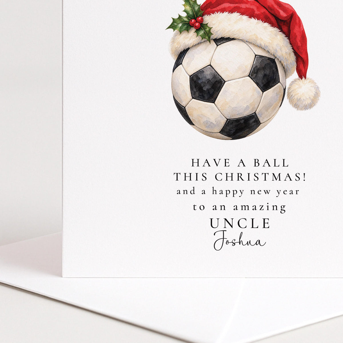 Personalised Uncle Christmas Card, Football Santa Hat, Have A Ball, Custom Name Card WhimsiLilley