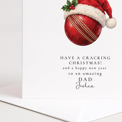 Personalised Dad Christmas Card, Cricket Santa Hat, Have A Cracking Christmas, Custom Name Card WhimsiLilley