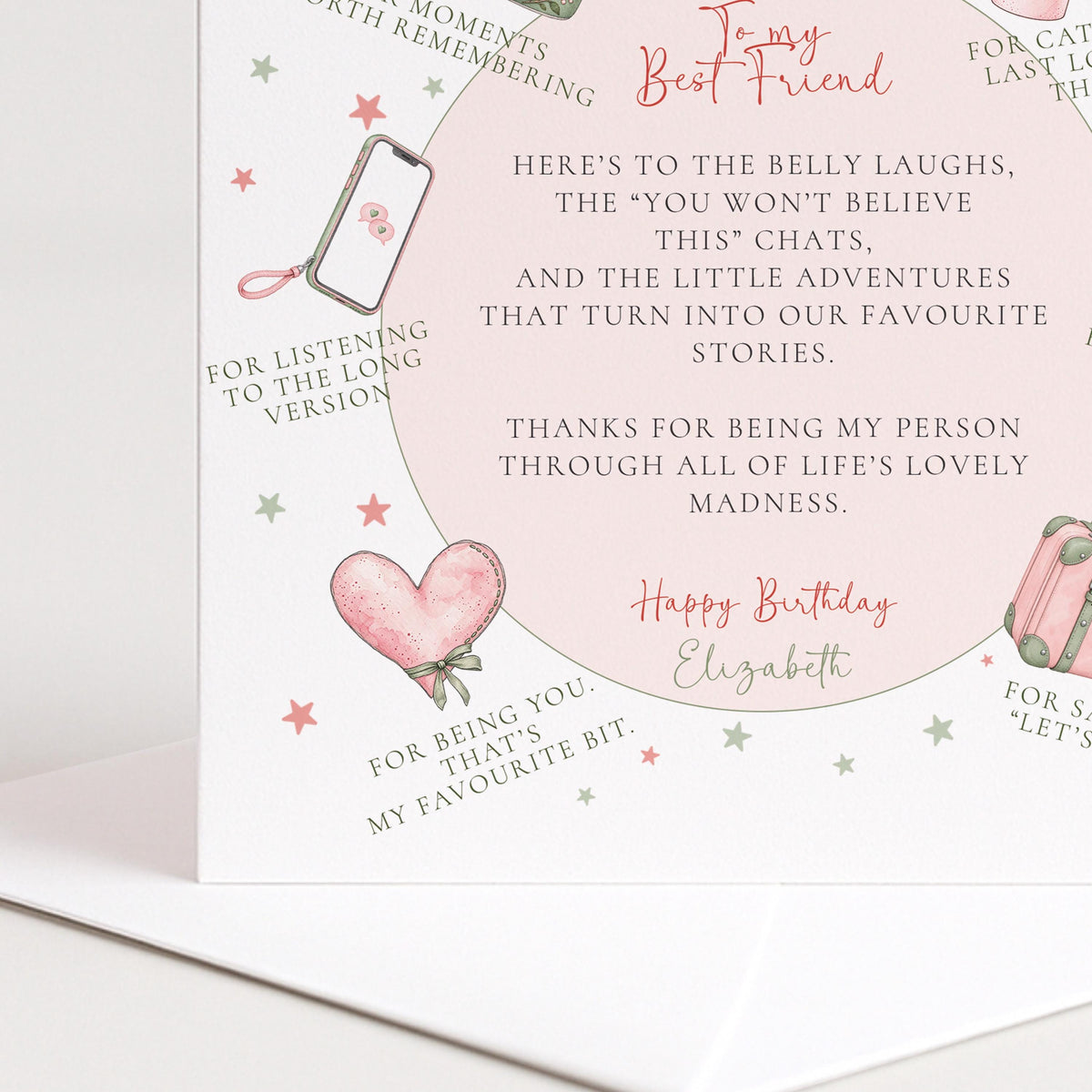 Personalised Best Friend Birthday Card, Heartfelt Funny Poem Card, Custom Name Card For Her