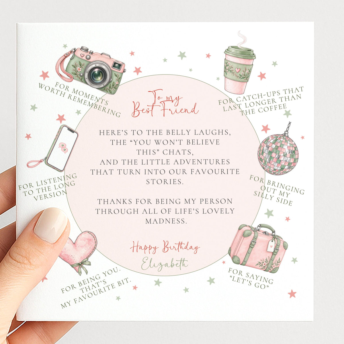 Personalised Best Friend Birthday Card, Heartfelt Funny Poem Card, Custom Name Card For Her