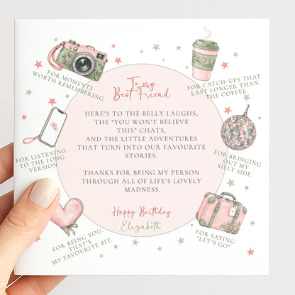 Personalised Best Friend Birthday Card, Heartfelt Funny Poem Card, Custom Name Card For Her
