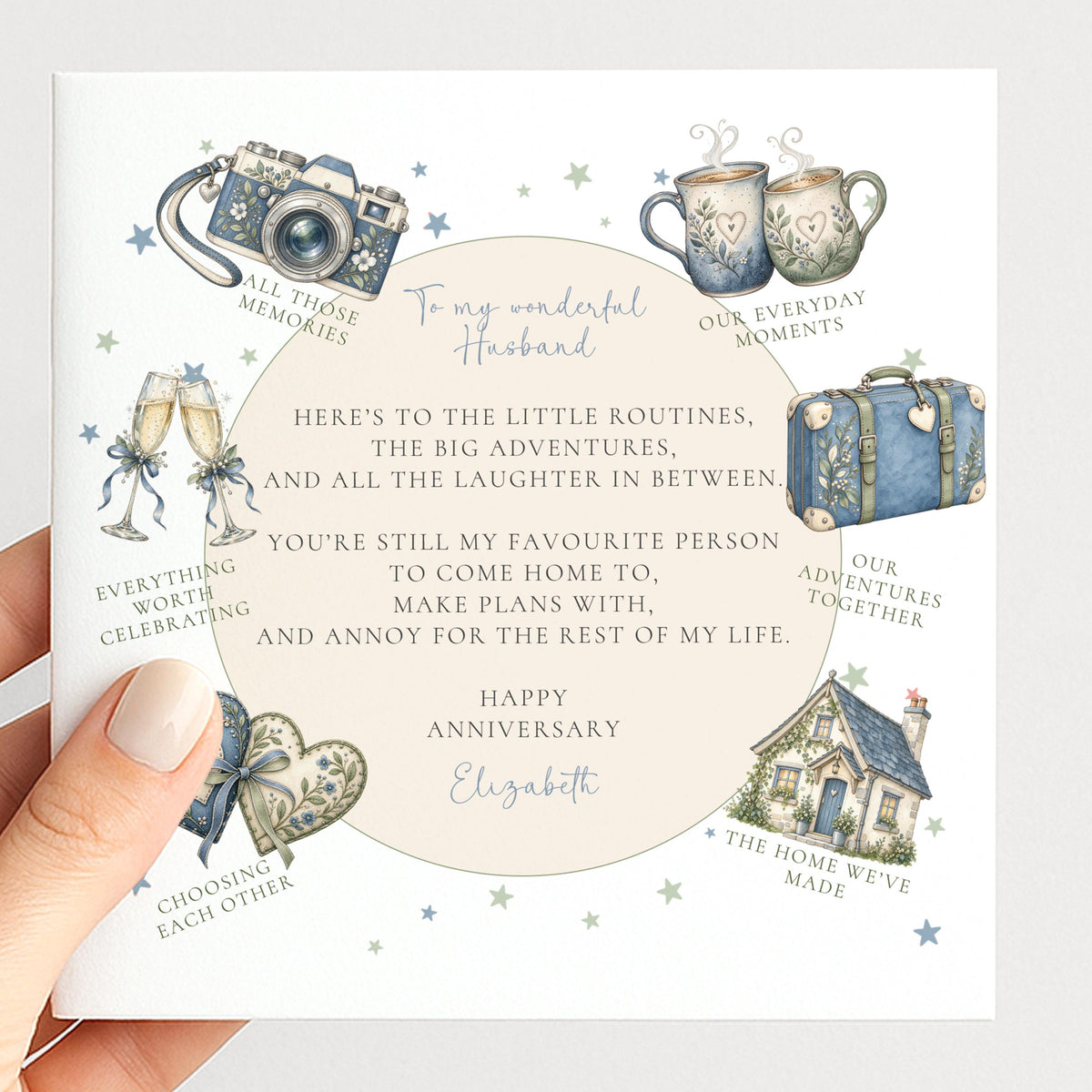 Personalised Husband Anniversary Card, Little Routines Poem, Custom Name Romantic Anniversary Card