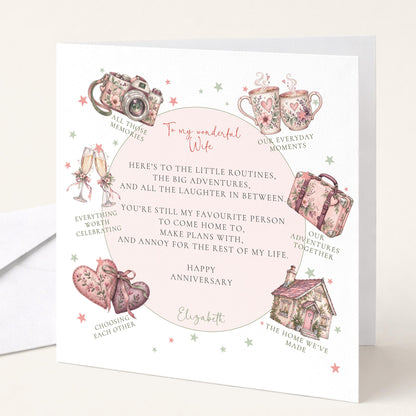 Personalised Wife Anniversary Card, Little Routines Poem, Custom Name Romantic Anniversary Card