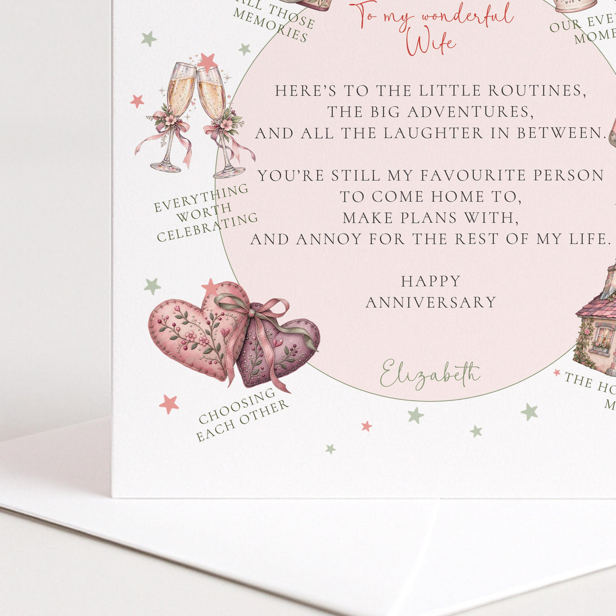 Personalised Wife Anniversary Card, Little Routines Poem, Custom Name Romantic Anniversary Card