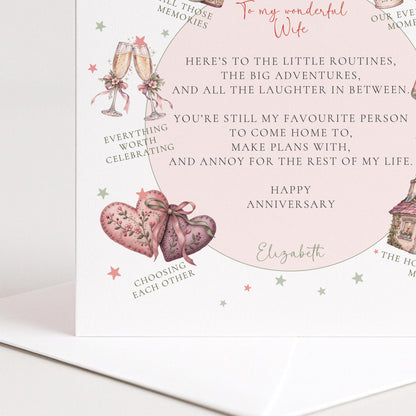 Personalised Wife Anniversary Card, Little Routines Poem, Custom Name Romantic Anniversary Card
