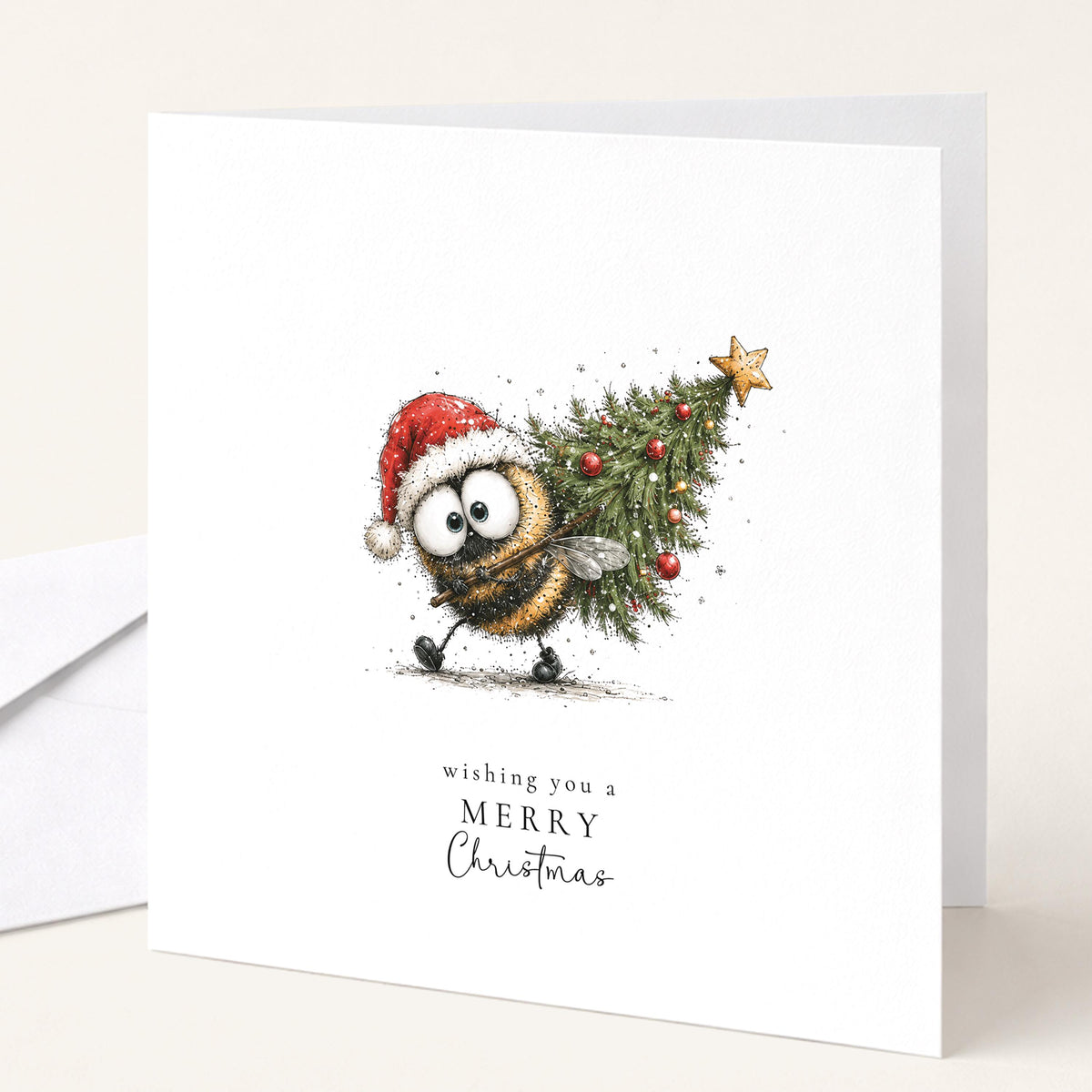 Bumble Bee Christmas Cards Pack of 6, Funny Bee Xmas Cards, Cute Bee Christmas Card Multipack, Set of 6 Cards, No Personalisation WhimsiLilley