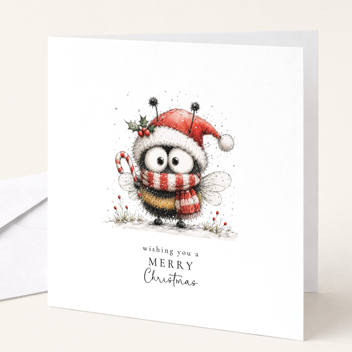 Bumble Bee Christmas Cards Pack of 6, Funny Bee Xmas Cards, Cute Bee Christmas Card Multipack, Set of 6 Cards, No Personalisation WhimsiLilley