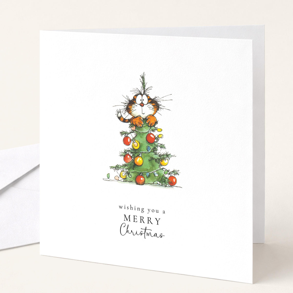 Funny Cat Christmas Cards Pack of 6, Cat Lover Xmas Cards, Naughty Cat Christmas Tree Cards, Set of 6 Cards, No Personalisation WhimsiLilley