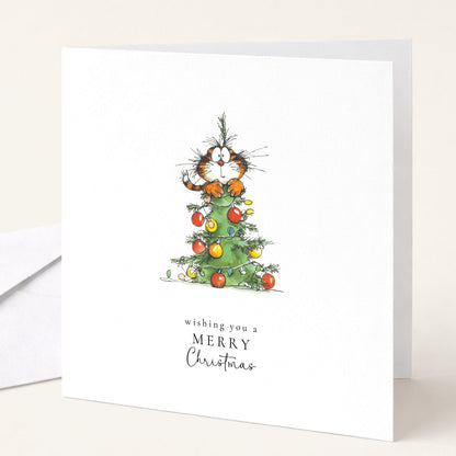 Funny Cat Christmas Cards Pack of 6, Cat Lover Xmas Cards, Naughty Cat Christmas Tree Cards, Set of 6 Cards, No Personalisation WhimsiLilley