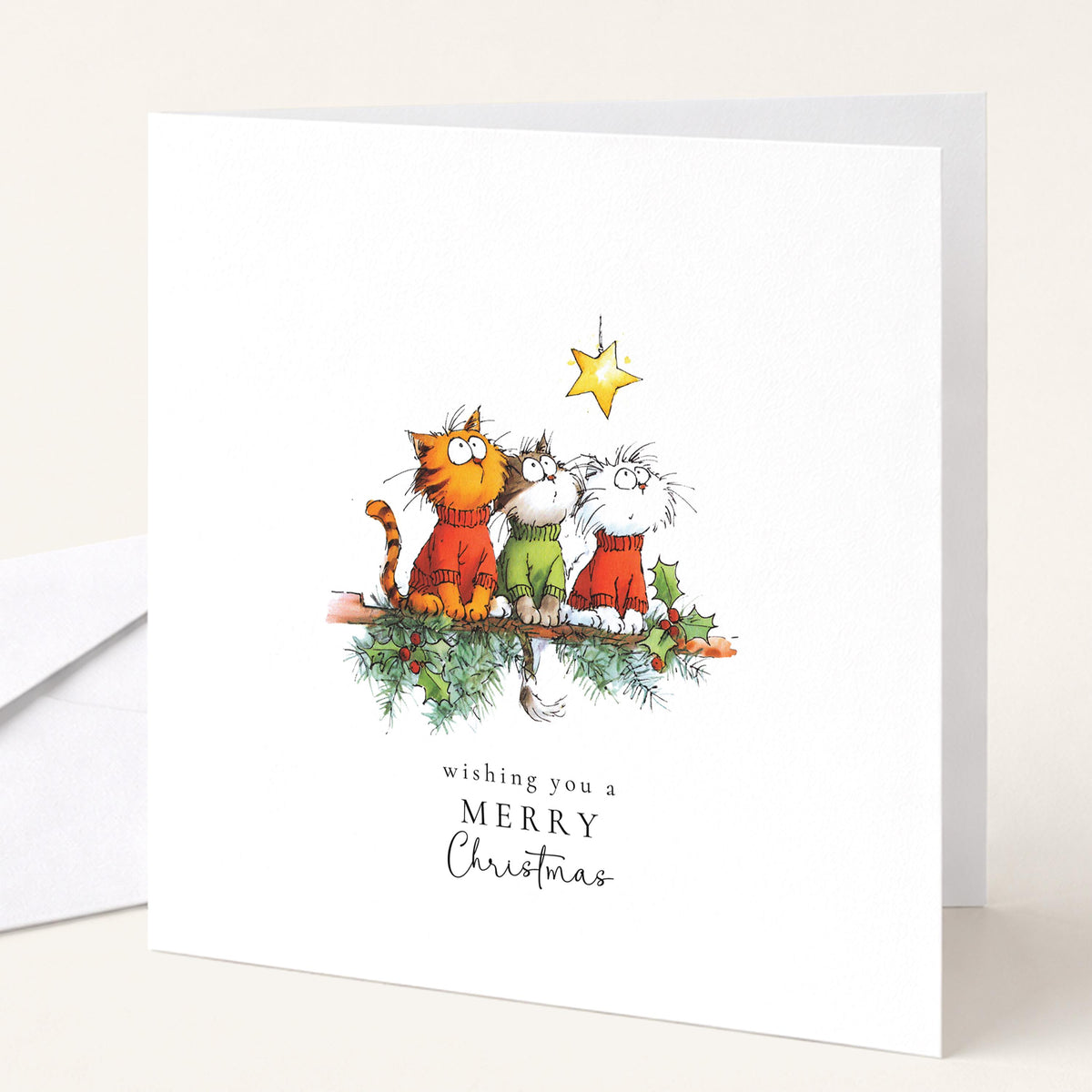 Funny Cat Christmas Cards Pack of 6, Cat Lover Xmas Cards, Naughty Cat Christmas Tree Cards, Set of 6 Cards, No Personalisation WhimsiLilley