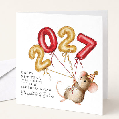 Personalised Happy New Year 2027 Hand Drawn Xmas Card, Custom Name Christmas Card, Sister and Brother-in-law WhimsiLilley