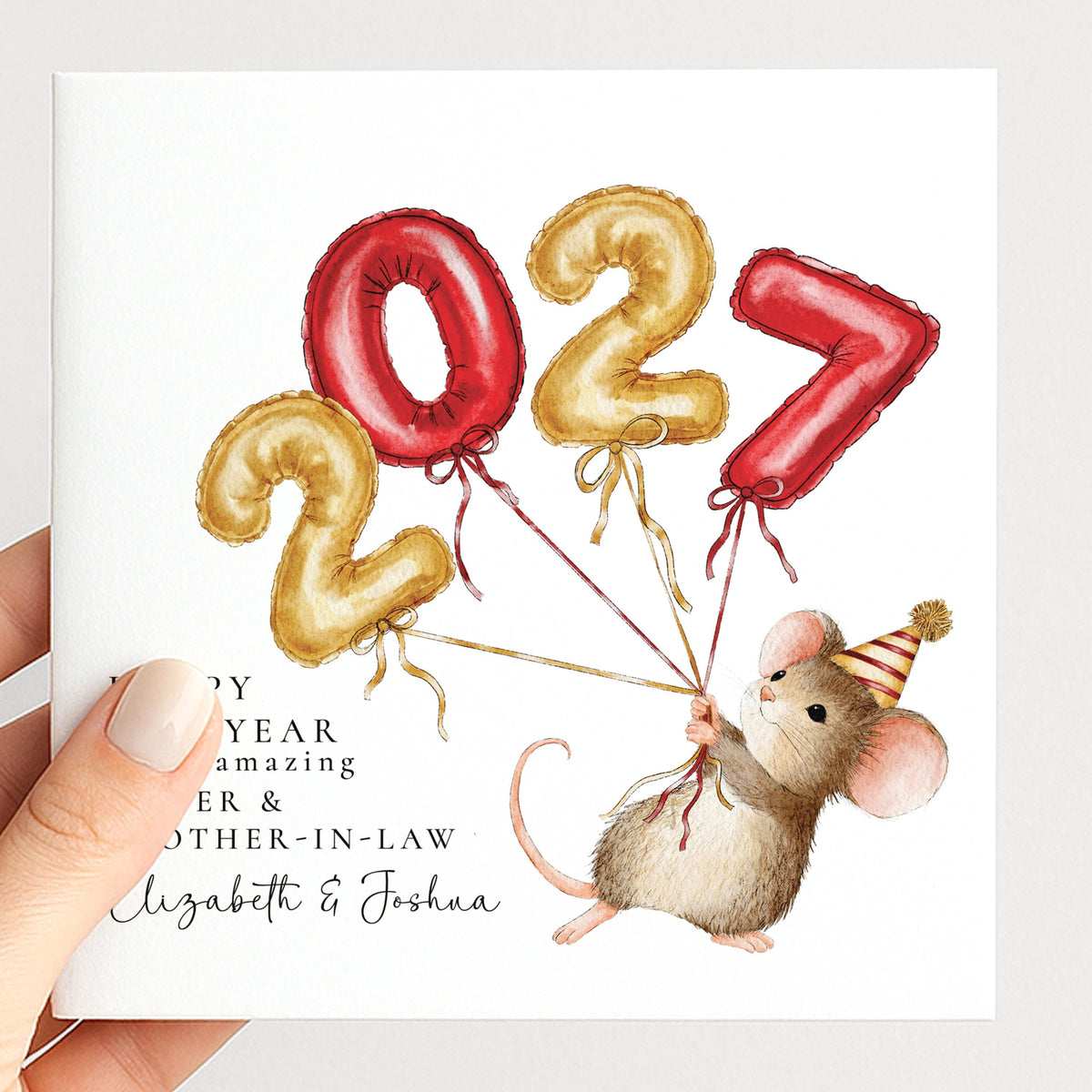 Personalised Happy New Year 2027 Hand Drawn Xmas Card, Custom Name Christmas Card, Sister and Brother-in-law WhimsiLilley