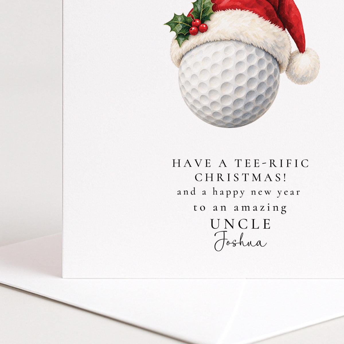 Personalised Uncle Christmas Card, Golf Santa Hat, Tee-Rific Christmas, Custom Name Card WhimsiLilley