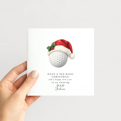 Personalised Dad Christmas Card, Golf Santa Hat, Tee-Rific Christmas, Custom Name Card WhimsiLilley