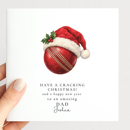 Personalised Dad Christmas Card, Cricket Santa Hat, Have A Cracking Christmas, Custom Name Card WhimsiLilley