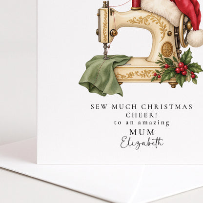 Personalised Mum Christmas Card, Sewing Machine Santa Hat, Sew Much Christmas Cheer, Custom Name Card WhimsiLilley