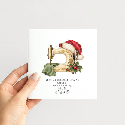 Personalised Mum Christmas Card, Sewing Machine Santa Hat, Sew Much Christmas Cheer, Custom Name Card WhimsiLilley