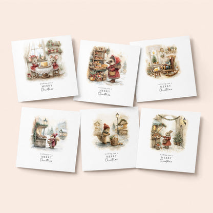 Christmas Card Pack of 6, Whimsical Animal Scenes, Assorted Christmas Cards, No Personalisation WhimsiLilley