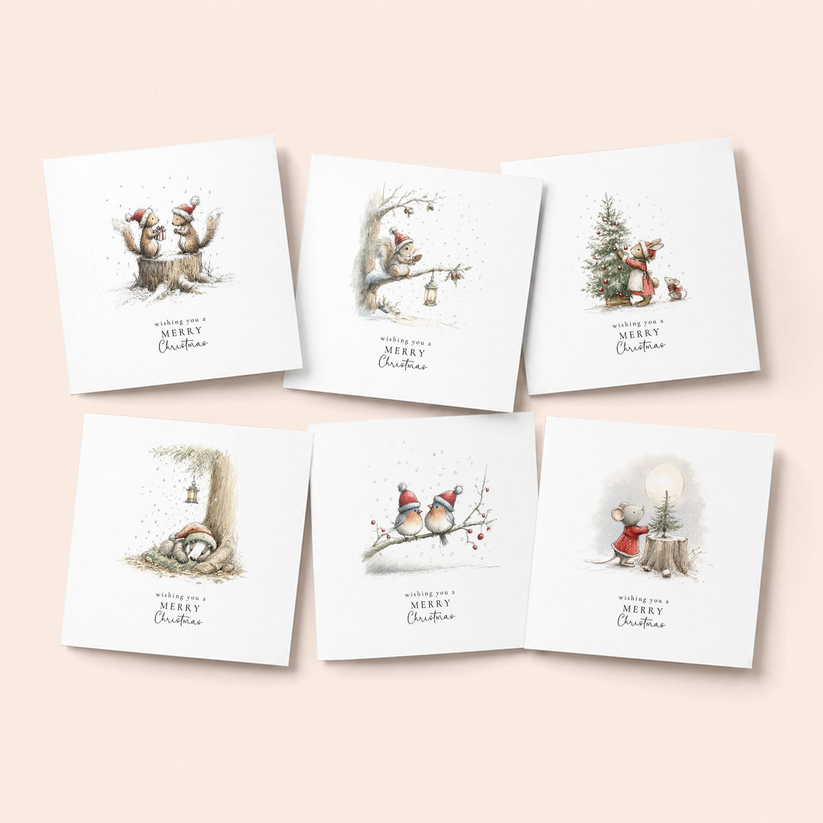 Christmas Card Pack of 6, Woodland Animal Scenes, Assorted Christmas Cards, No Personalisation WhimsiLilley