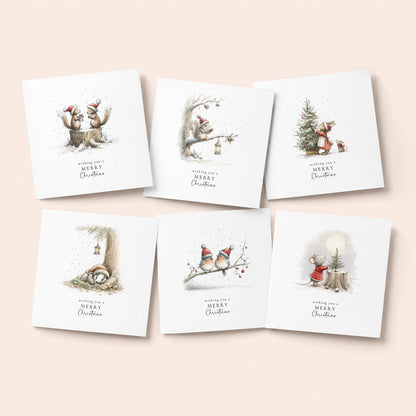 Christmas Card Pack of 6, Woodland Animal Scenes, Assorted Christmas Cards, No Personalisation WhimsiLilley