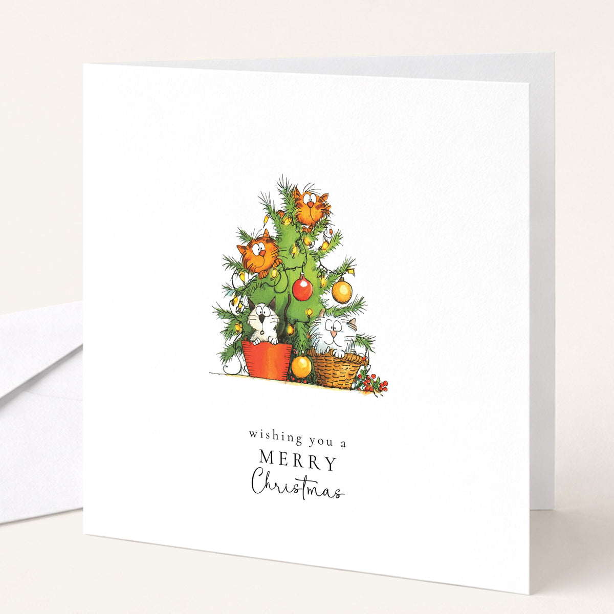 Funny Cat Christmas Cards Pack of 6, Cat Lover Xmas Cards, Naughty Cat Christmas Tree Cards, Set of 6 Cards, No Personalisation WhimsiLilley