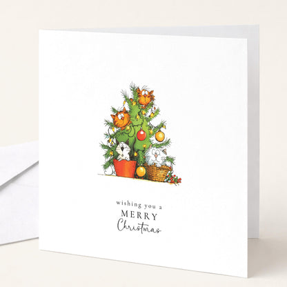 Funny Cat Christmas Cards Pack of 6, Cat Lover Xmas Cards, Naughty Cat Christmas Tree Cards, Set of 6 Cards, No Personalisation WhimsiLilley