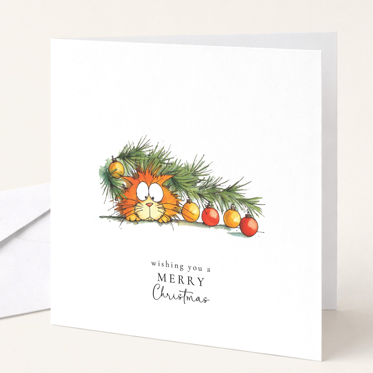 Funny Cat Christmas Cards Pack of 6, Cat Lover Xmas Cards, Naughty Cat Christmas Tree Cards, Set of 6 Cards, No Personalisation WhimsiLilley