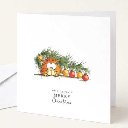 Funny Cat Christmas Cards Pack of 6, Cat Lover Xmas Cards, Naughty Cat Christmas Tree Cards, Set of 6 Cards, No Personalisation WhimsiLilley