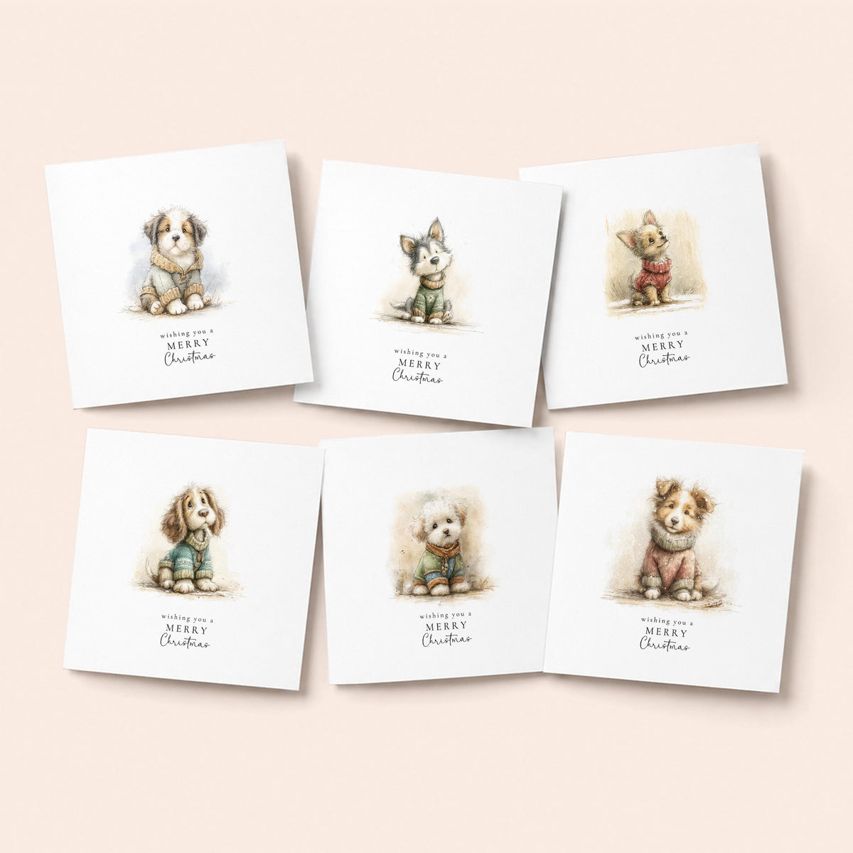 Christmas Card Pack of 6, Cute Dogs in Jumpers Designs, Assorted Christmas Cards, No Personalisation WhimsiLilley