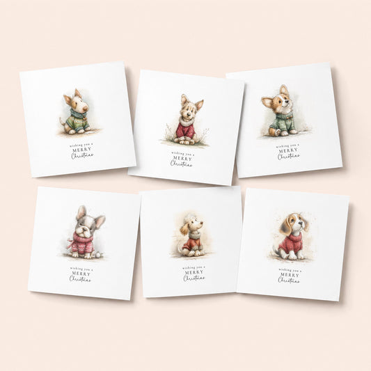 Christmas Card Pack of 6, Cute Dogs in Jumpers Designs, Assorted Christmas Cards, No Personalisation WhimsiLilley