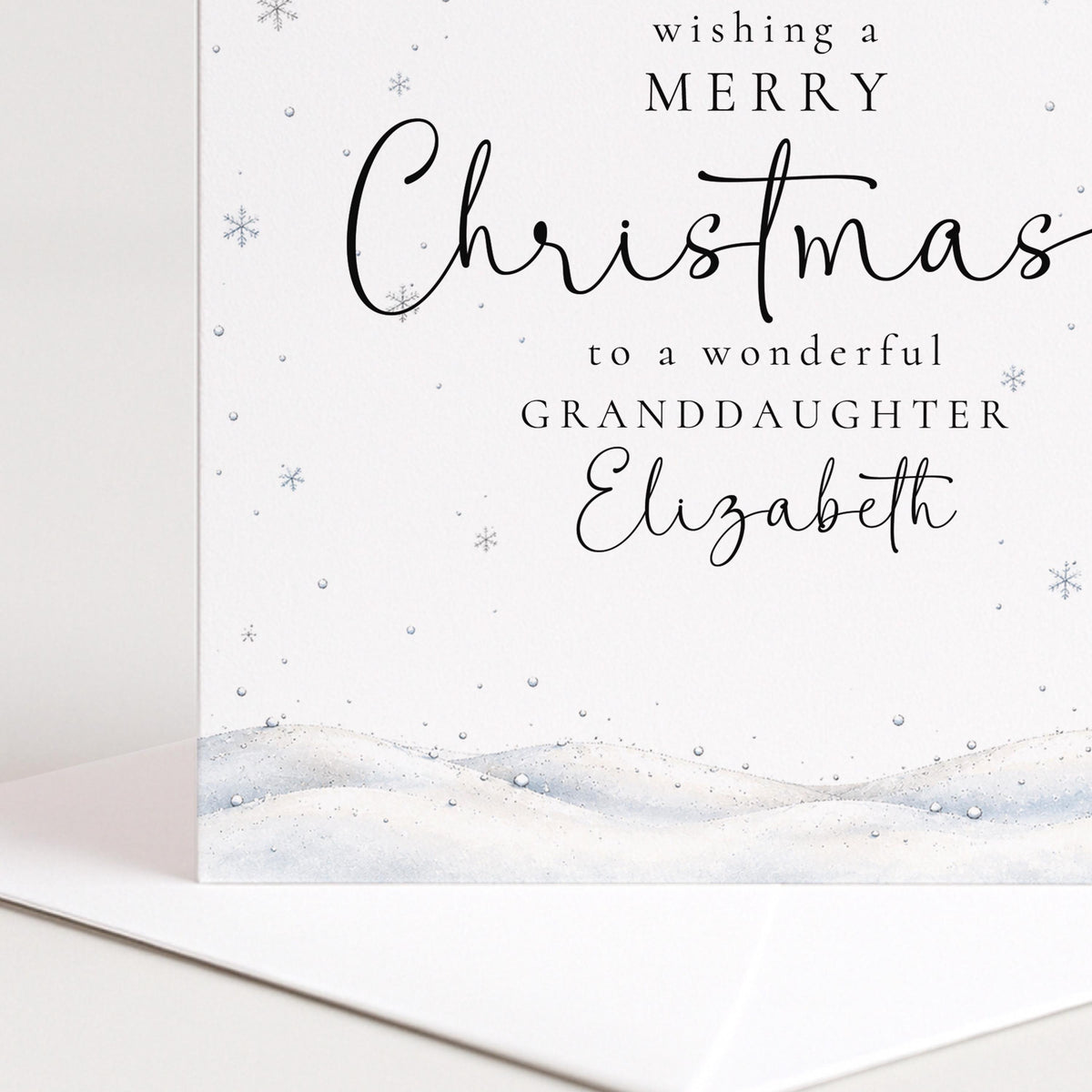 Personalised Granddaughter Christmas Card, Elegant Snowy Red Bauble Xmas Card With Name, Wonderful Granddaughter, Keepsake Christmas Card WhimsiLilley