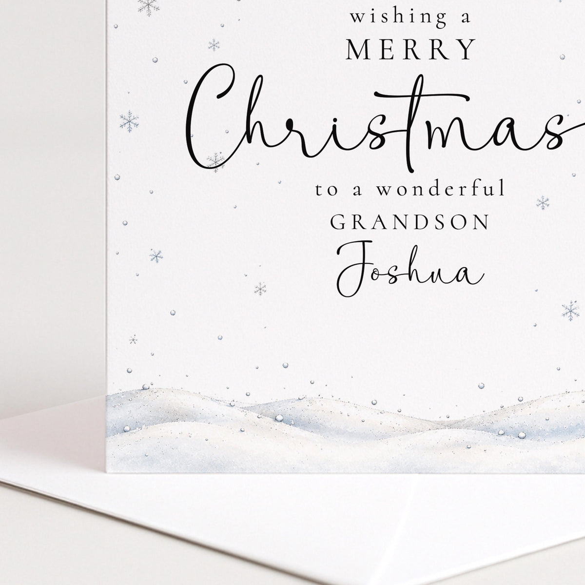 Personalised Grandson Christmas Card, Elegant Snowy Red Bauble Xmas Card With Name, Wonderful Grandson, Keepsake Christmas Card WhimsiLilley