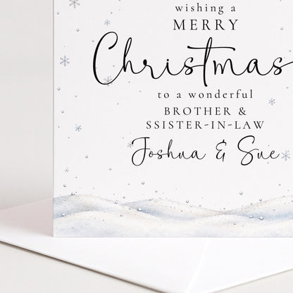 Personalised Brother & Sister-in-Law Christmas Card, Elegant Snowy Red Bauble Xmas Card With Names, Keepsake Xmas Card WhimsiLilley