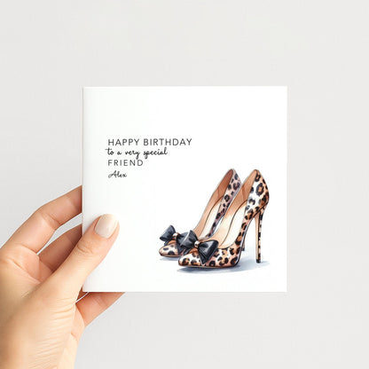 Leopard Print Birthday Card – Stylish Fashion Greeting with High Heel Design - Whimsi Lilley