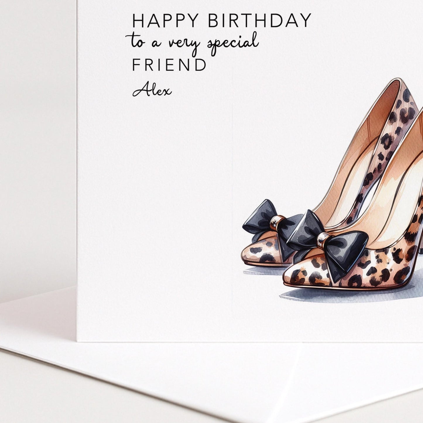 Leopard Print Birthday Card – Stylish Fashion Greeting with High Heel Design - Whimsi Lilley
