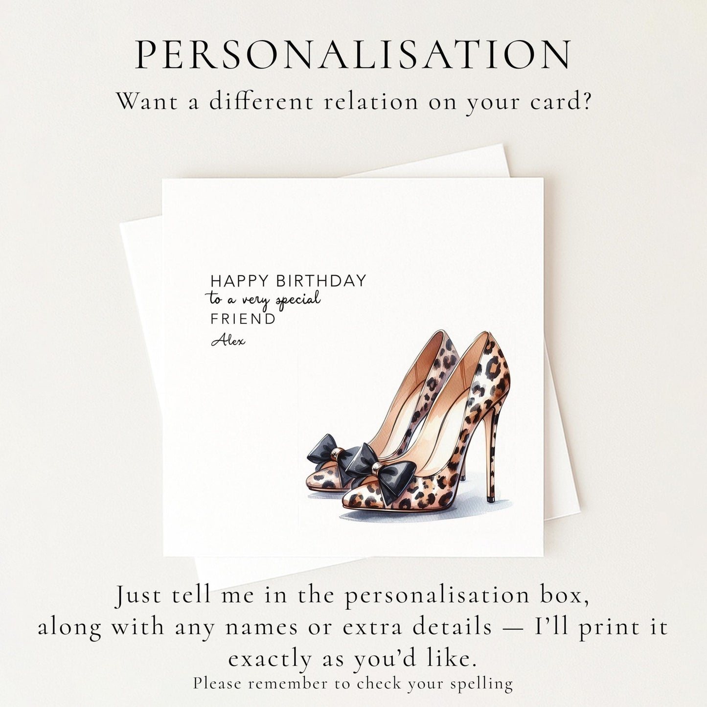 Leopard Print Birthday Card – Stylish Fashion Greeting with High Heel Design - Whimsi Lilley