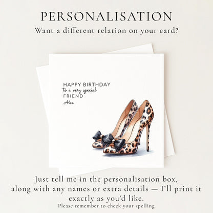 Leopard Print Birthday Card – Stylish Fashion Greeting with High Heel Design - Whimsi Lilley