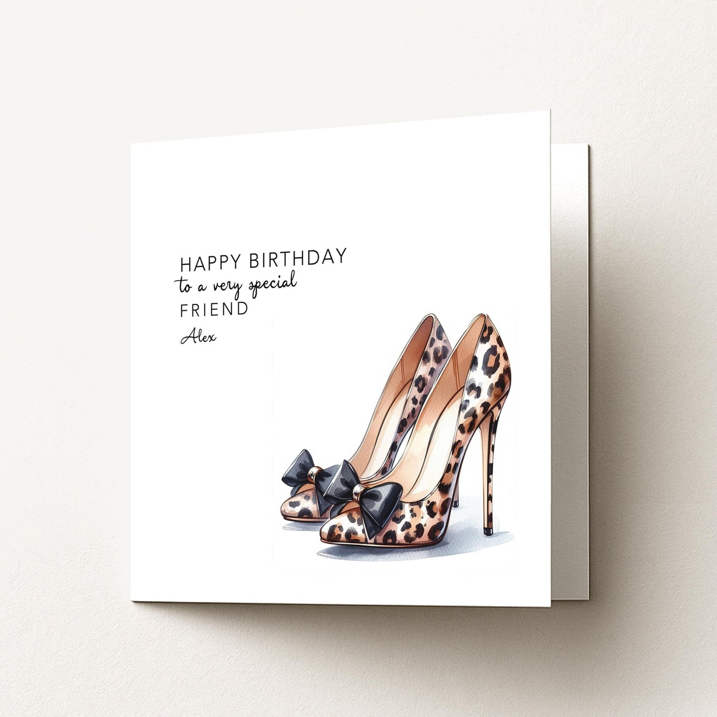 Leopard Print Birthday Card – Stylish Fashion Greeting with High Heel Design - Whimsi Lilley