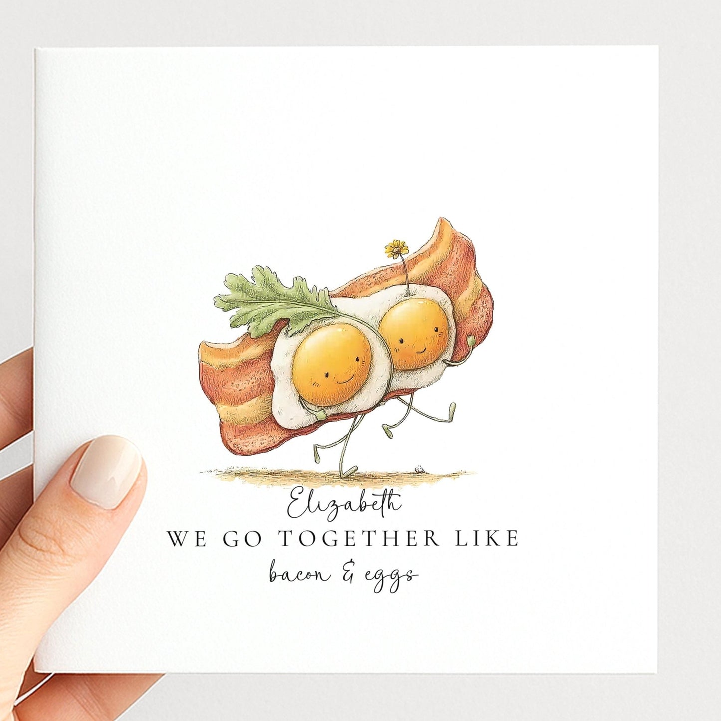 Love Greeting Card - We Go Together Like Bacon and Eggs - Personalised Anniversary Card - Whimsi Lilley