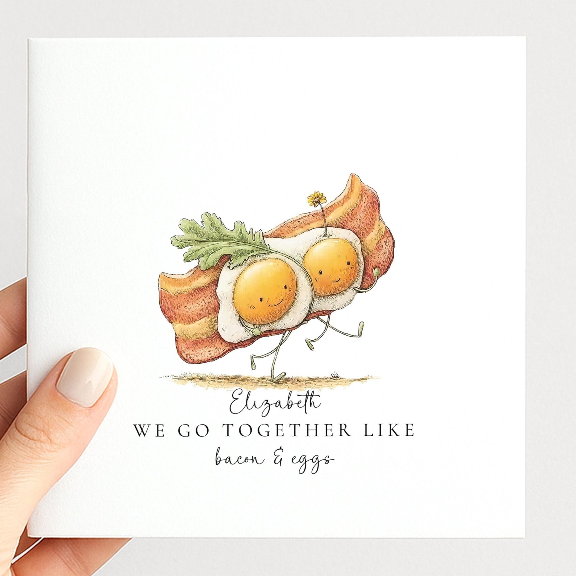 Love Greeting Card - We Go Together Like Bacon and Eggs - Personalised Anniversary Card - Whimsi Lilley