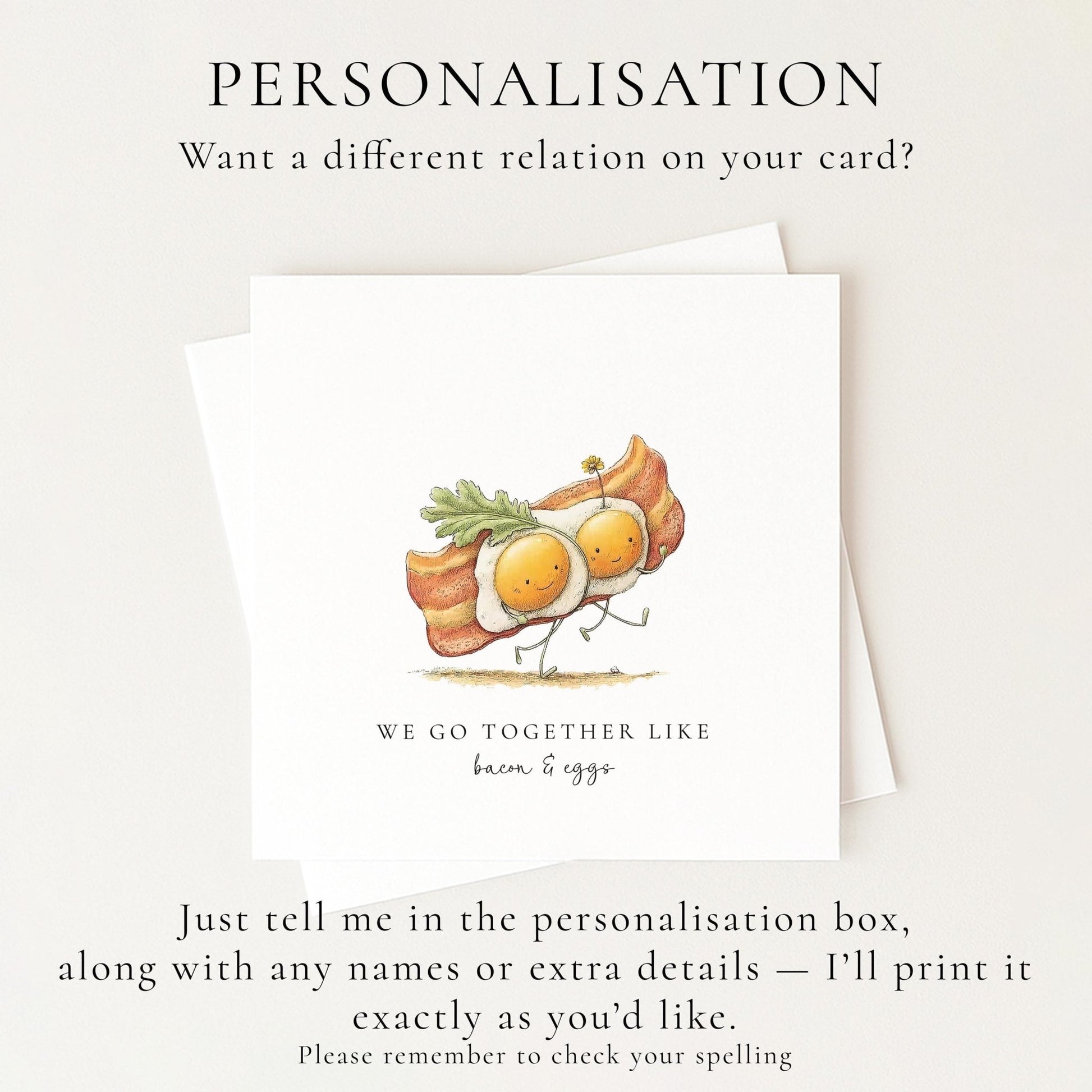Love Greeting Card - We Go Together Like Bacon and Eggs - Personalised Anniversary Card - Whimsi Lilley