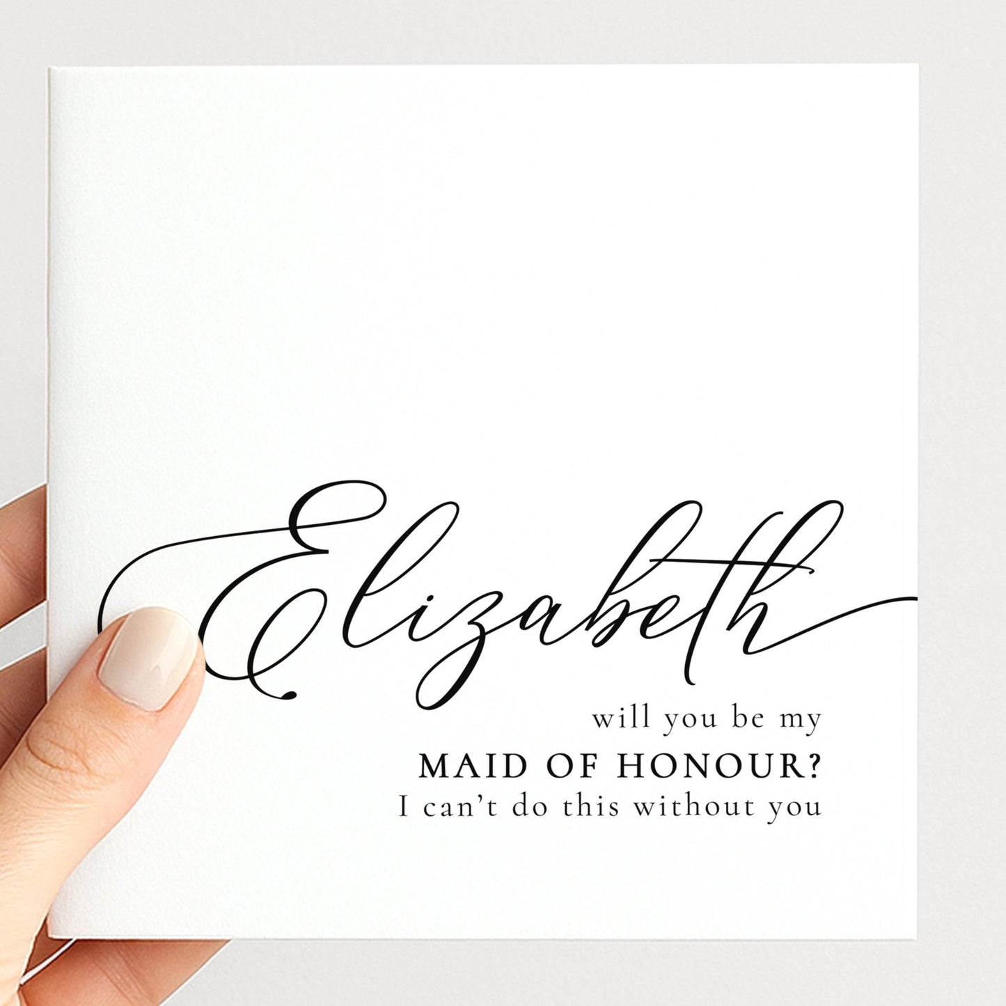 Whimsi Lilley Maid of Honour Proposal Card with "Will You Be My Maid of Honour" message on elegant white background