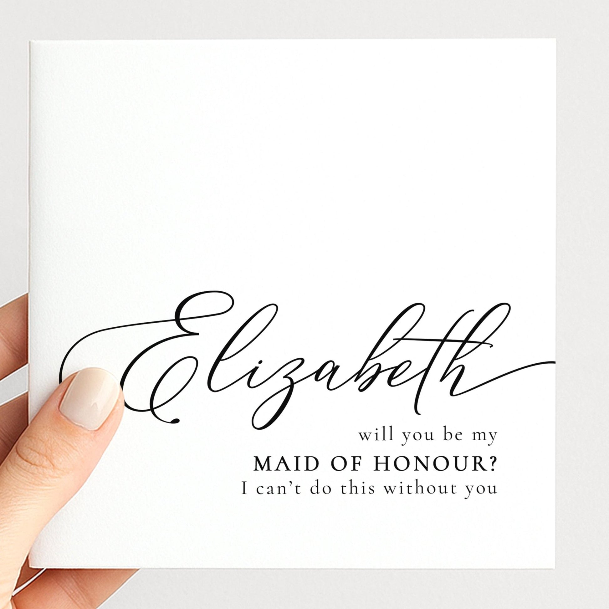 Whimsi Lilley Maid of Honour Proposal Card with "Will You Be My Maid of Honour" message on elegant white background